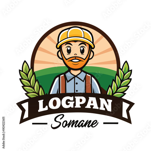 Cartoon farmer logo with a name