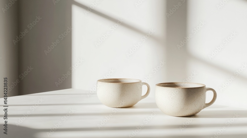two hot coffees in porcelain cups, on an isolated white table. generative ai two hot coffees in porcelain cups, on an isolated white table. generative ai