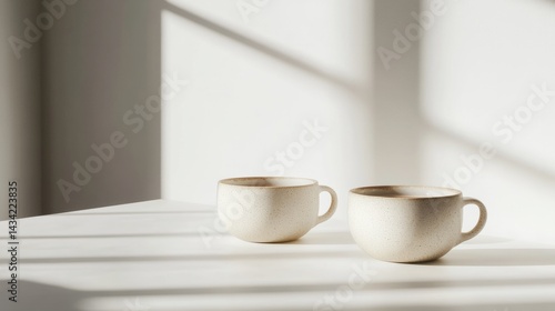 Wallpaper Mural two hot coffees in porcelain cups, on an isolated white table. generative ai Torontodigital.ca