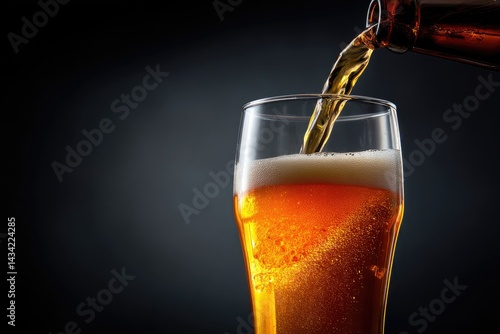 Wallpaper Mural Amber beer pouring into a tall glass with a foamy head and rising bubbles, dark gradient background. Perfect for bar ads, beer promotions, or festive drink visuals Torontodigital.ca