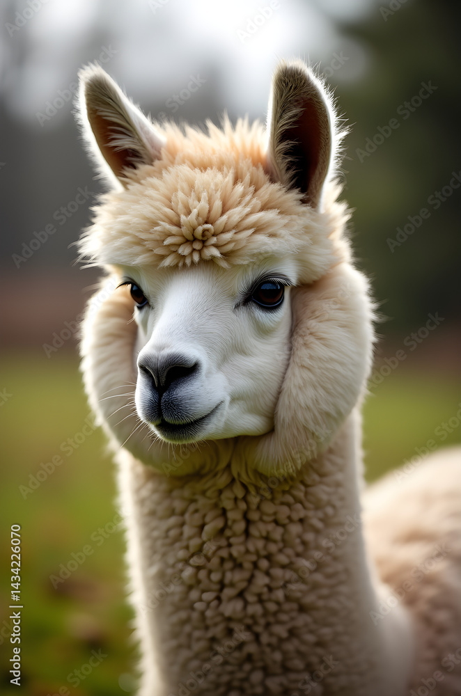 Gentle Alpaca With Soft Fleece Looking Forward Gentle Alpaca With Soft Fleece Looking Forward