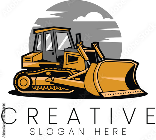 Powerful Yellow Bulldozer Heavy Equipment Machine Illustration job work site site work    
