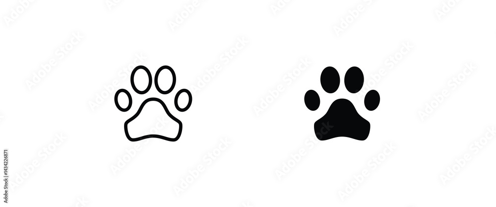 Fototapeta premium paw print icon, Cat pawprint. Animal tracks logo. Animal footprint icons button, vector, sign, symbol, logo, illustration, editable stroke, flat design style isolated on white linear pictogram