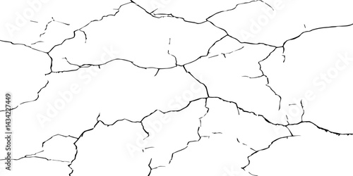 Transparent Background Vector Texture of Grunge Cracks and Fractured Earth – Realistic Dry Soil Pattern with Rough Distressed Overlay for Creative Use
