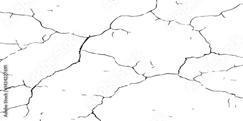 Transparent Background Vector Texture of Grunge Cracks and Fractured Earth – Realistic Dry Soil Pattern with Rough Distressed Overlay for Creative Use
