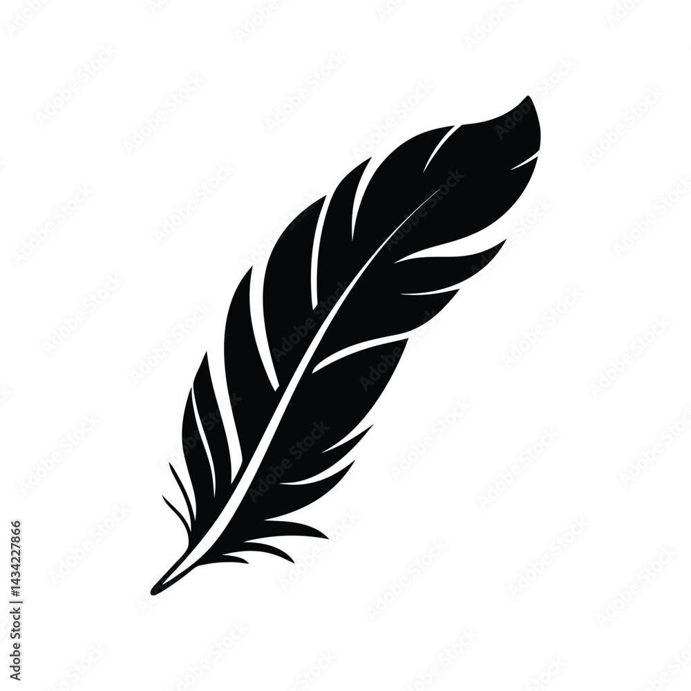 Fototapeta premium minimalist black feather silhouette on white background