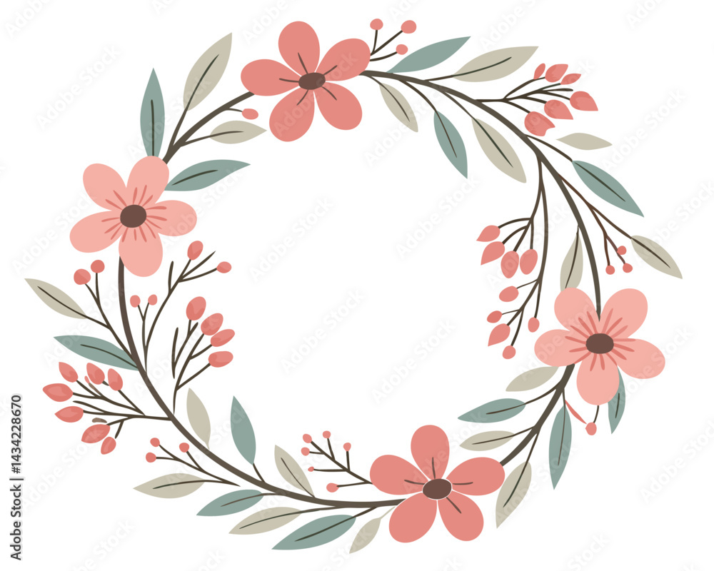 Elegant Flower Frame with Pink Blooms and Green Leaves. Elegant Flower Frame with Pink Blooms and Green Leaves.