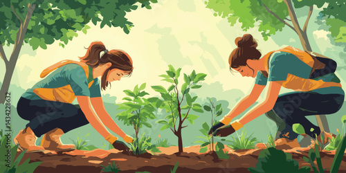 vector group of people plant trees