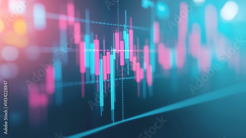 Abstract financial data visualization, colorful graph line fluctuating, representing market trends and analysis, ideal for reports.