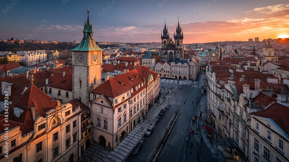 Fototapeta premium Prague cityscape sunrise