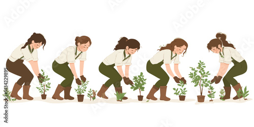 vector group of people plant trees