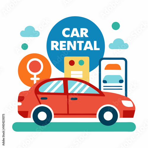 Car Rental Service Advertisement Flat Design Vector Illustration Template Design