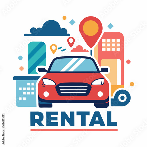 Car Rental City Transportation Flat Vector Illustration Travel Destinations Concept
