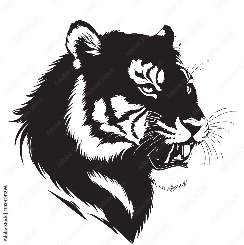 Obraz premium Black and white vector image of Puma from the side.