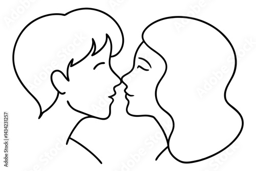 Silhouette of a woman and a girl, a loving family profile