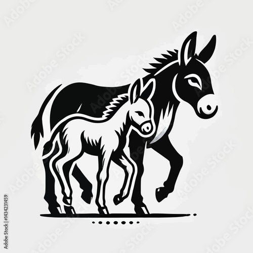 Donkey and Foal Walking Side by Side
