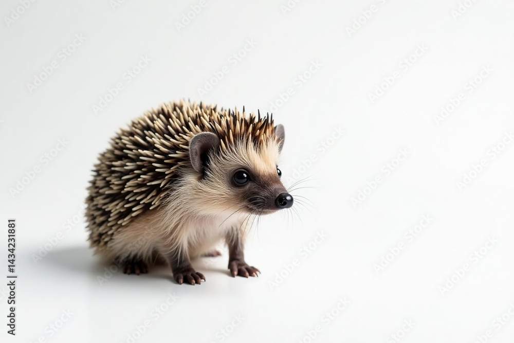 Obraz premium A solitary hedgehog against a stark white backdrop, dark, photography