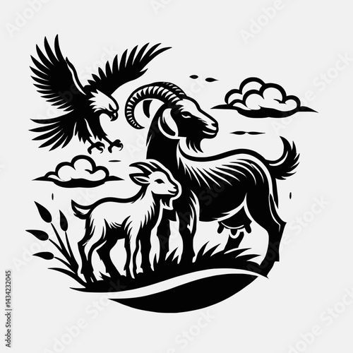 Wallpaper Mural Goat and Kid with an Eagle in the Sky Torontodigital.ca
