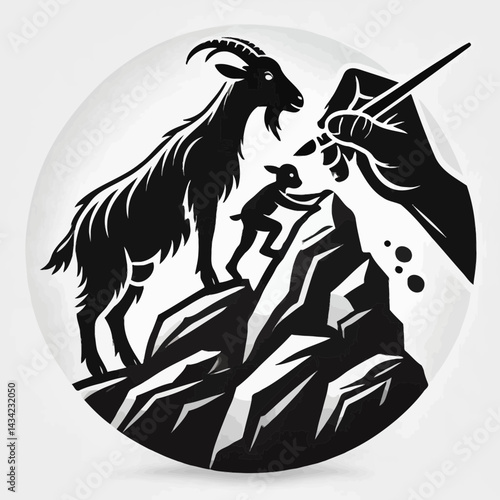 Goat and Kid Climbing Rocks