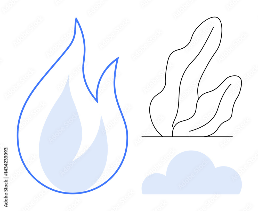 Minimalist fire flame, abstract plant, and soft cloud emphasize natural elements and harmony. Ideal for sustainability, environment, balance, ecology, logos, climate change simple landing page Minimalist fire flame, abstract plant, and soft cloud emphasize natural elements and harmony. Ideal for sustainability, environment, balance, ecology, logos, climate change simple landing page
