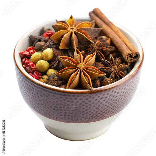 chinese five spice in cup on white background