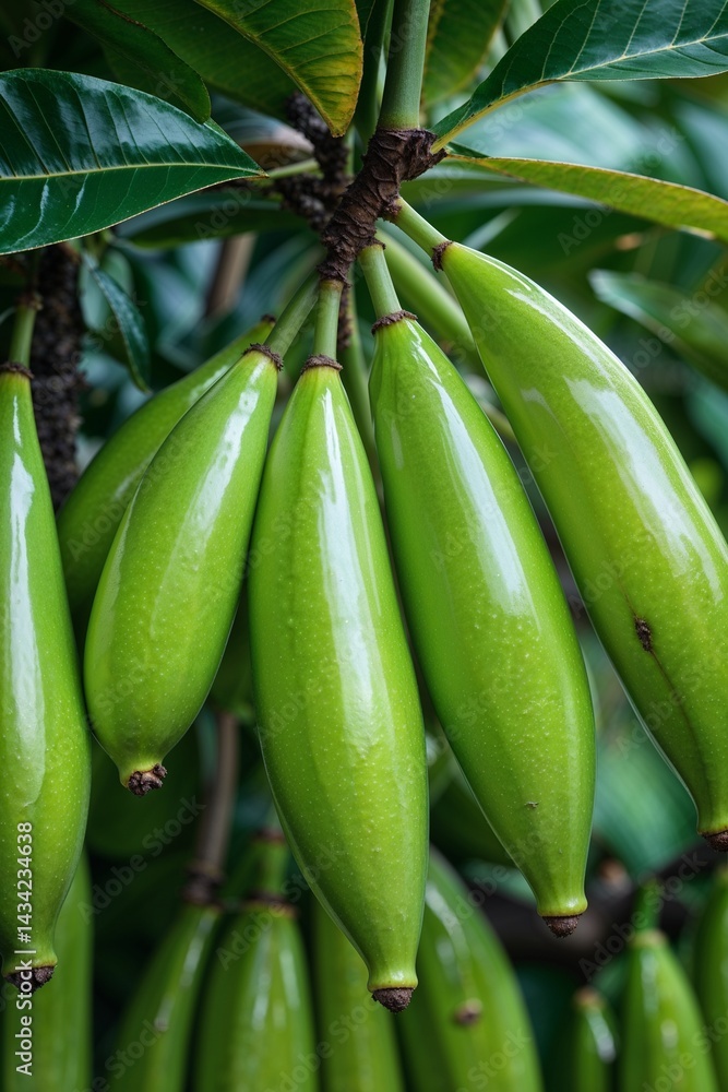 Fototapeta premium Elongated Bilimbi Fruits with Glossy Texture, Clustered Together