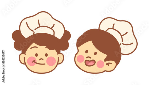 Vector illustration of a boy and a girl, wearing chef hat. Children cook vector flat design