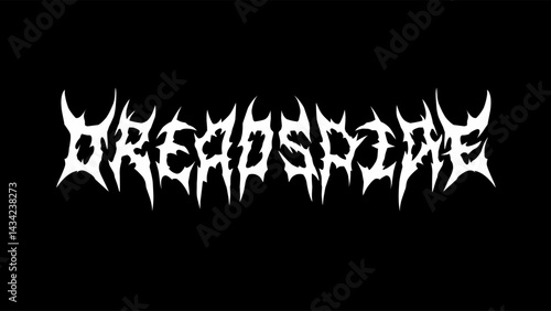 Dreadspire typography vector in a abstract striking and intense dark metal font style for t-shirt print apparel, sticker, poster, logo and more