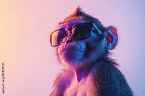 mischievous monkey donning sunglasses, creating a surreal composition.blank templated photo