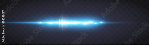 Blue horizontal glow effects resembling stars or suns with radiant highlights. Features light energy explosions and flares. Vector artwork ideal for digital, abstract, or futuristic designs.	
