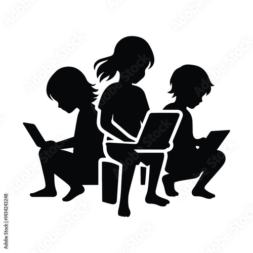 Digital Learning Network—Kids with Laptops, Online Education, Remote Classroom Vector Illustration