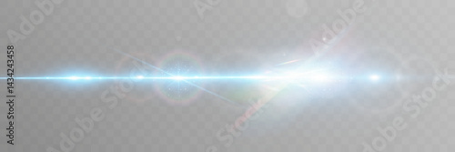Blue horizontal glow effects resembling stars or suns with radiant highlights. Features light energy explosions and flares. Vector artwork ideal for digital, abstract, or futuristic designs.	
