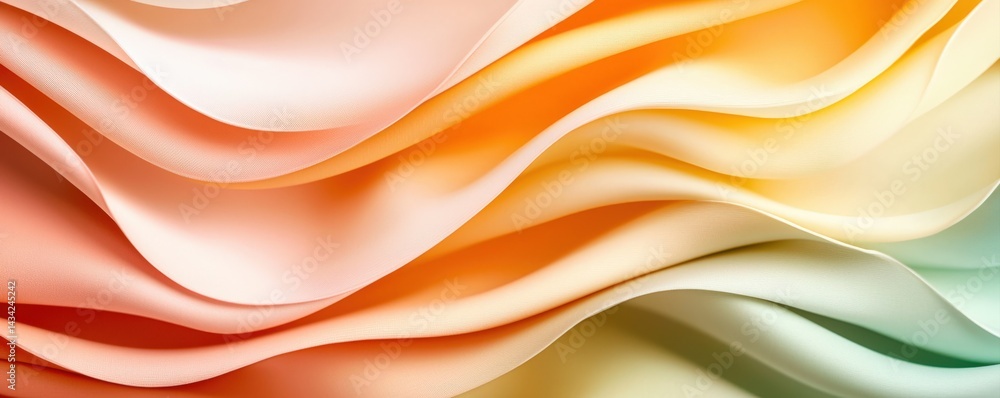 A vibrant display of flowing, layered fabric in soft peach, orange, and green hues, creating a sense of movement and elegance. A vibrant display of flowing, layered fabric in soft peach, orange, and green hues, creating a sense of movement and elegance.