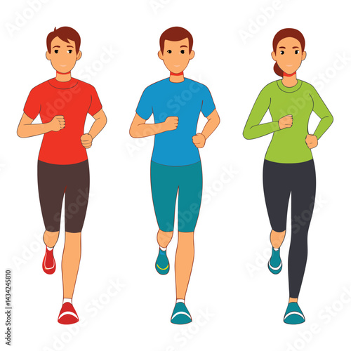 Three people jogging in sportswear
