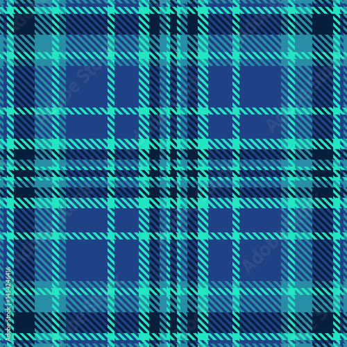 Intense tartan textile plaid, old vector fabric check. Sky seamless texture pattern background in blue and teal colors.