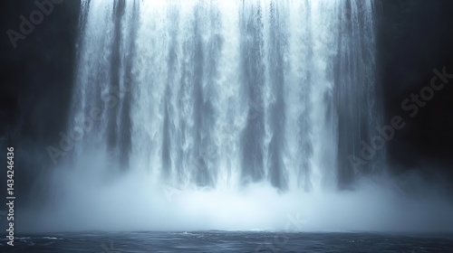 Powerful waterfall cascades into a misty pool below.