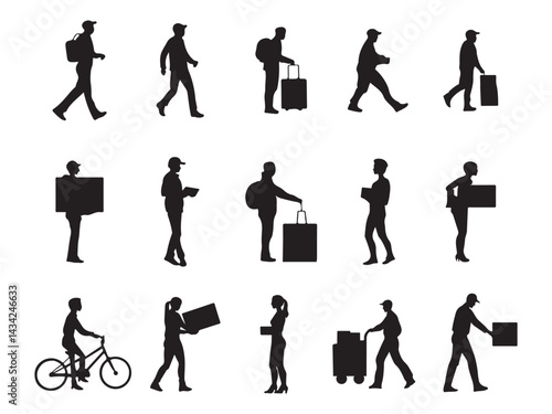 Diverse Silhouette Illustrations of People Carrying Packages and Objects