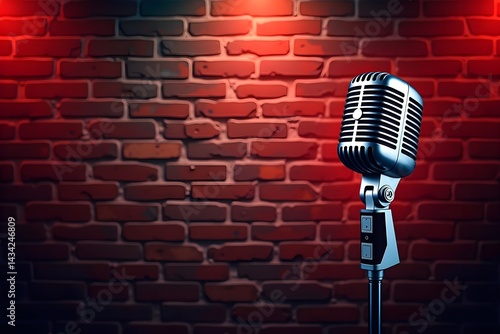 Comedy Night Poster Template with Microphone Against a Brick Wall