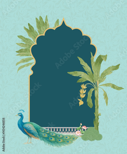 Pichhwai theme Wedding Monogram. Traditional Mughal Wedding Monogram Design