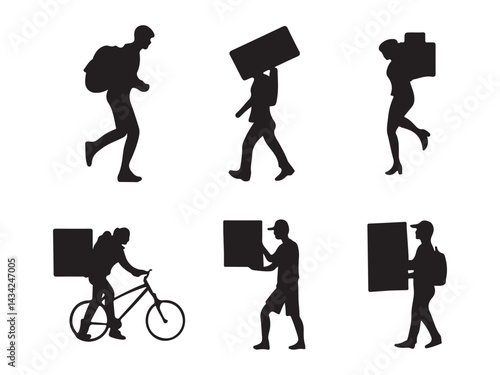 Diverse People Working in Logistics and Delivery - Silhouette Collection