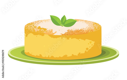 Sponge Cake on Plate - Vector Illustration