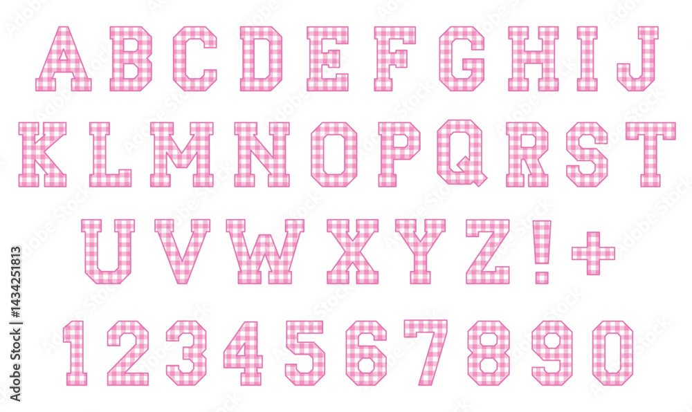 Pink Gingham Checker Pattern Alphabet Letters and Numbers Clipart Set Pink Gingham Checker Pattern Alphabet Letters and Numbers Clipart Set