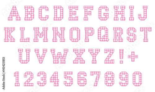 Pink Gingham Checker Pattern Alphabet Letters and Numbers Clipart Set