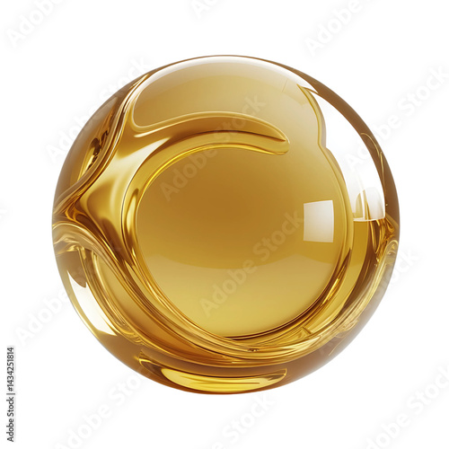 Golden bubbles vector illustration on white background, golden liquid oil bubble sphere.