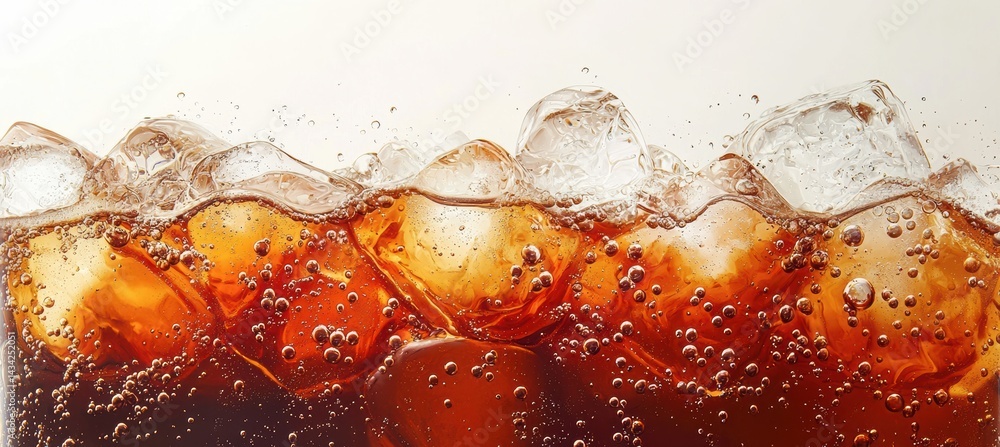 Tall glass of chilled dark cola with ice cubes on white background Tall glass of chilled dark cola with ice cubes on white background