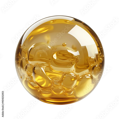 Golden bubbles vector illustration on white background, golden liquid oil bubble sphere.