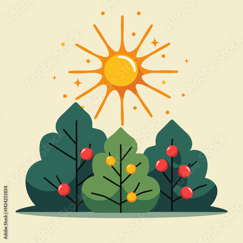 Colorful trees and sun shining in a bright background  