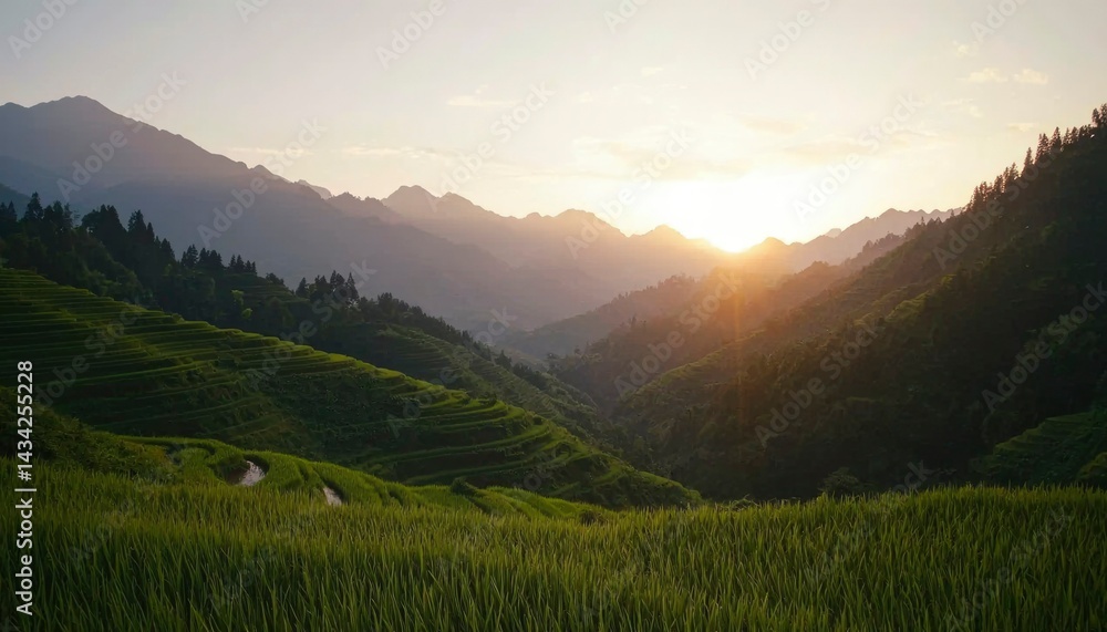 Fototapeta premium Sunrise over terraced rice paddies