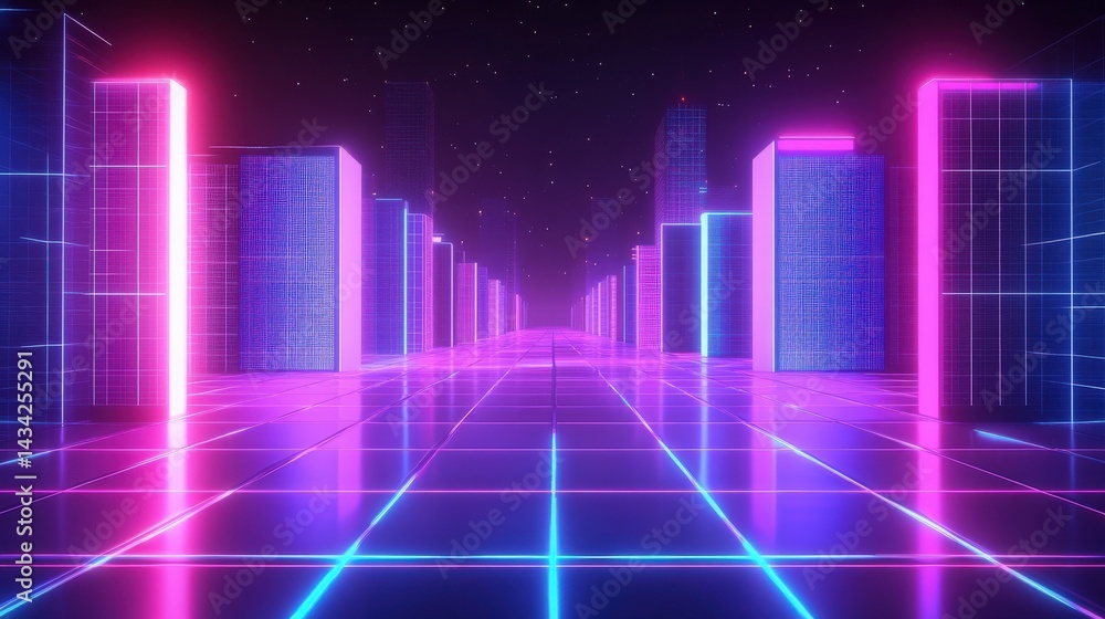 Fototapeta premium Neon Cyberpunk Cityscape Digital Art