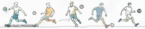 set vector continuous one line man playing football